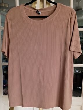 Cozy Co Relaxed Ribbed Short-Sleeve Blouse — Dusty Rose